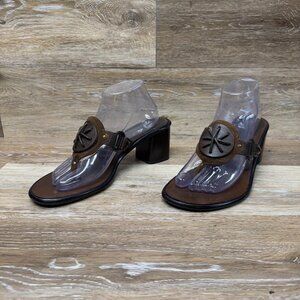 Cole Haan Brown Leather Thong Block Heel Sandals Women's Size 9.5